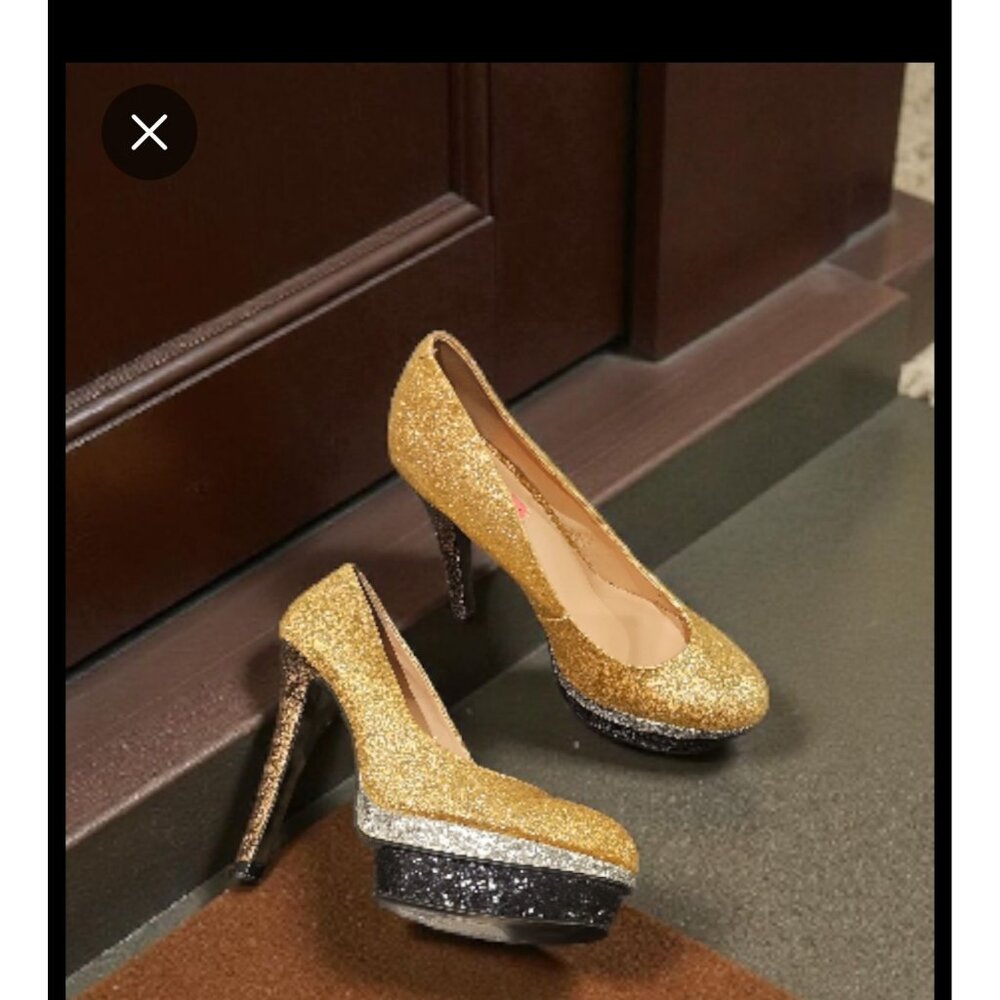 Betsey Johnson Seann Gold Silver Black Sparkle Glitter Platform High Heel (10)